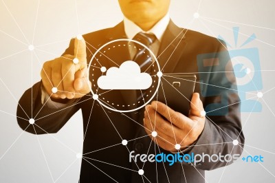 Businessman Using Smart Phone Connect To Cloud Network  Stock Photo