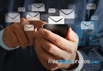 Businessman Using Smart Phone Send Email Stock Photo