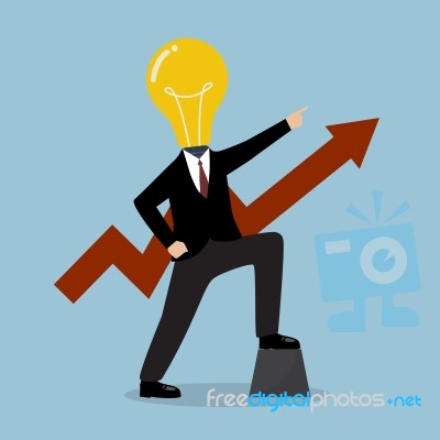 Businessman With A Light Bulb Head And Graph Up Stock Image
