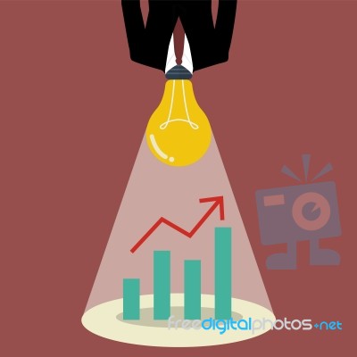Businessman With A Light Bulb Head Glow To Graph Up Chart Stock Image