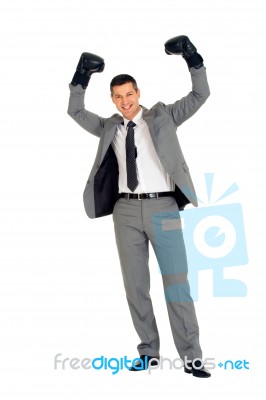 Businessman With Boxing Gloves Stock Photo