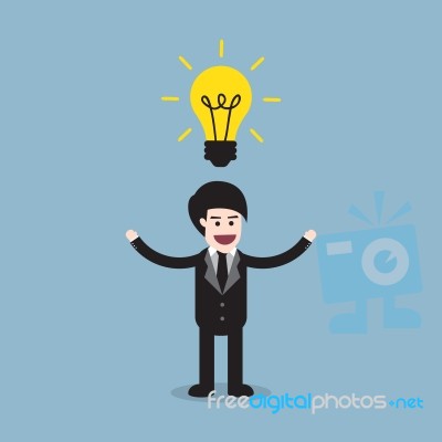 Businessman With Bright Light Bulb On Top Head Stock Image