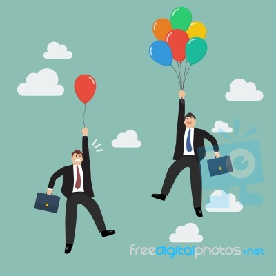 Businessman With Colorful Balloon Fly Pass Businessman With Red Stock Image