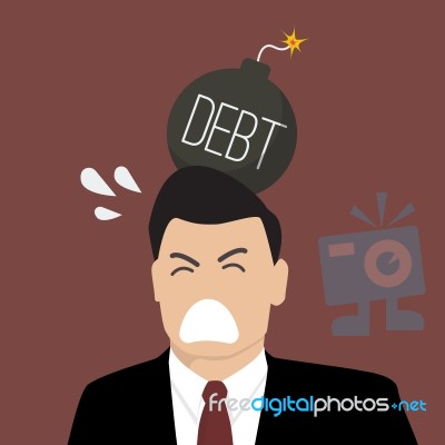 Businessman With Debt Bomb On His Head Stock Image