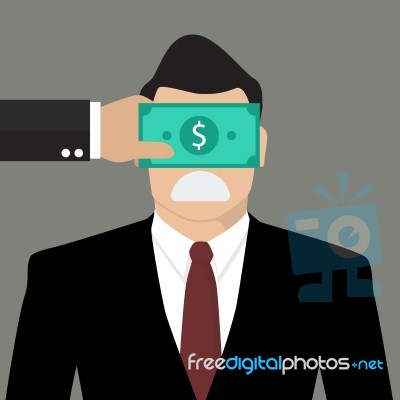 Businessman With Dollar Banknote Taped To Eyes Stock Image