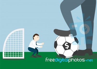 Businessman With Football And Goalkeeper Stock Image