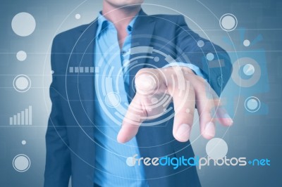 Businessman  With Futuristic Interface Stock Photo