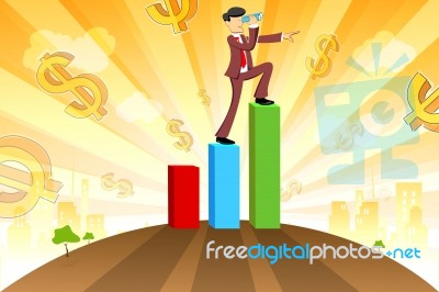 Businessman With Graph And Dollar Stock Image
