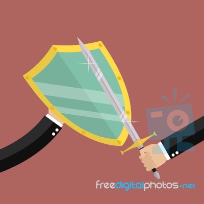 Businessman With Shield Protecting Attact Of Enemy Stock Image