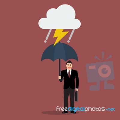 Businessman With Umbrella In Storm Stock Image