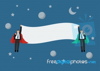 Businessmans Superhero With Banner Stock Image
