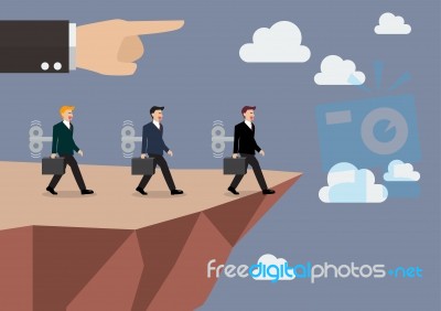 Businessmans Walk Straight Into The Abyss Stock Image