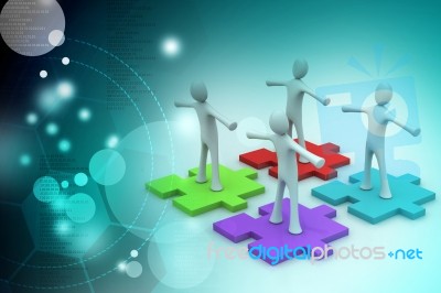 Businessmen Are Standing On Different Colored Puzzle Pieces Stock Image