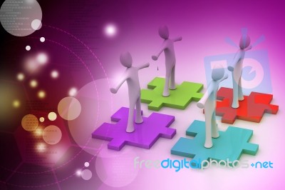 Businessmen Are Standing On Different Colored Puzzle Pieces Stock Image