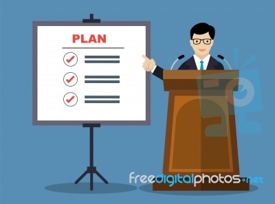 Businessmen Presentation Of Business Plan- Flat Design Ill Stock Image