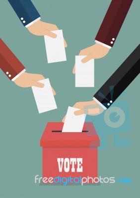 Businessmen Putting Papers In The Ballot Box Stock Image