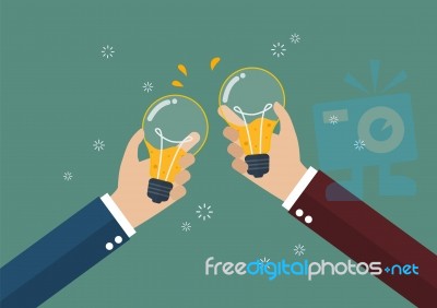 Businessmen Toasting A Lightbulb With Beer Inside Stock Image
