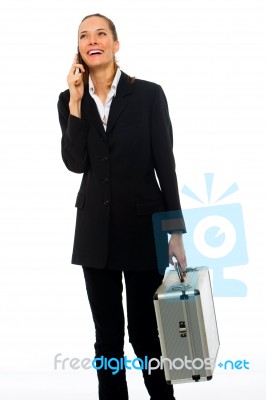 Businesswoman Holding Briefcase Stock Photo