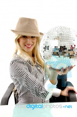 Businesswoman Holding Disco Ball Stock Photo