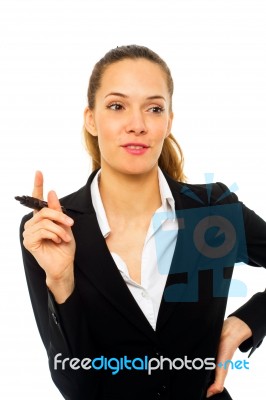 Businesswoman Holding Pen Stock Photo