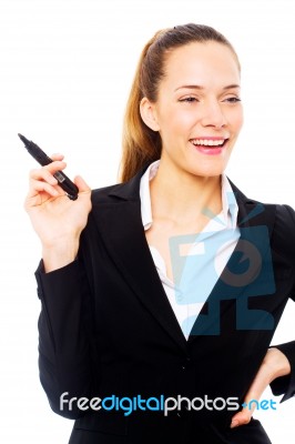 Businesswoman Holding Pen Stock Photo