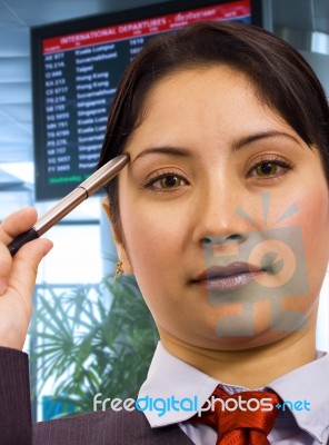 Businesswoman In An Airport Stock Photo