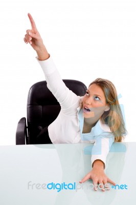 Businesswoman Pointing Upwards Stock Photo