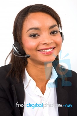 Businesswoman With Headset Stock Photo