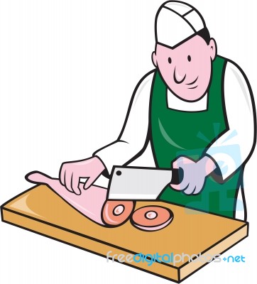 Butcher Chopping Meat Cartoon Stock Image