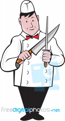Butcher Sharpening Knife Cartoon Stock Image