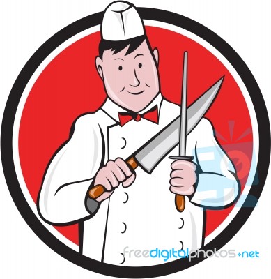Butcher Sharpening Knife Circle Cartoon Stock Image