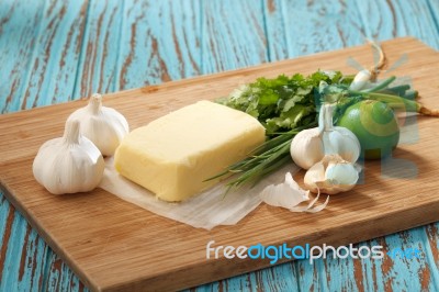 Butter Herb Coriander Garlic Lemon Green Onion Fresh Stock Photo