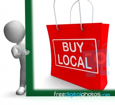 Buy Local Shopping Bag Shows Buy Nearby Trade Stock Image