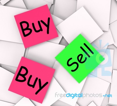 Buy Sell Post-it Notes Mean Shopping Retail And Trade Stock Image
