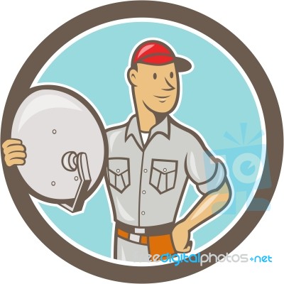 Cable Tv Installer Guy Cartoon Stock Image