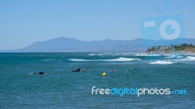 Cabo Pino, Andalucia/spain - July 2 : People Surfing At Cabo Pin… Stock Photo