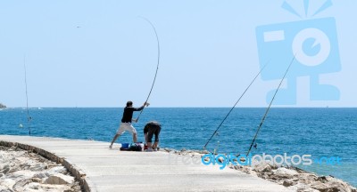 Cabo Pino, Andalucia/spain - May 6 : Fishing At Cabo Pino. Malag… Stock Photo