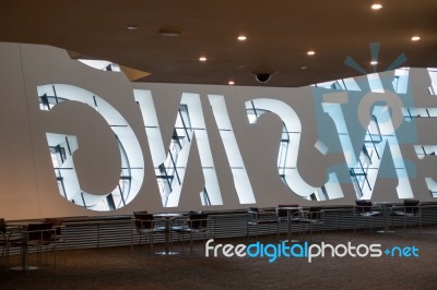 Cafe In The Millennium Centre In Cardiff Stock Photo