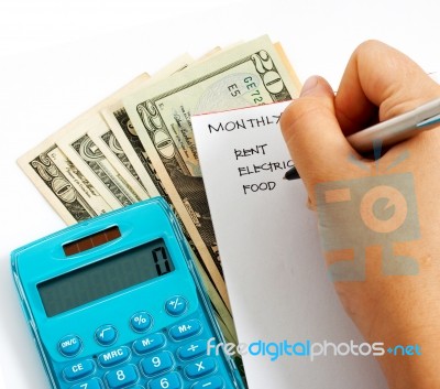 Calculating The Household Budget Stock Photo