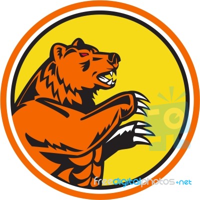 California Grizzly Bear Side Circle Retro Stock Image