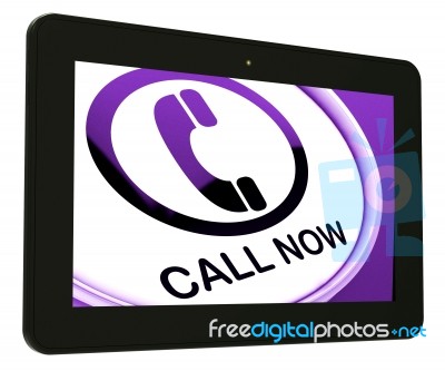 Call Now Tablet Shows Talk Or Chat Stock Image