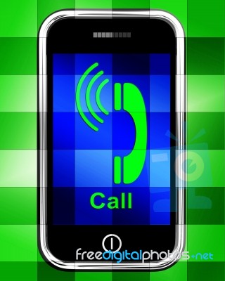 Call  On Phone Displays Talk Or Chat Stock Image