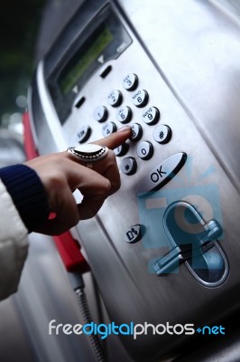 Calling From Phone Booth Stock Photo