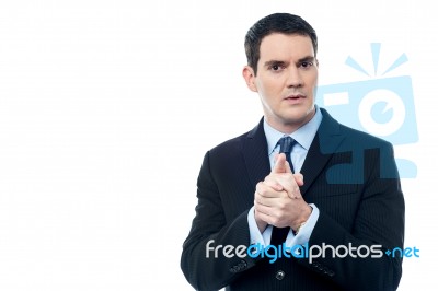 Calm Businessman With Clasped Hands Stock Photo