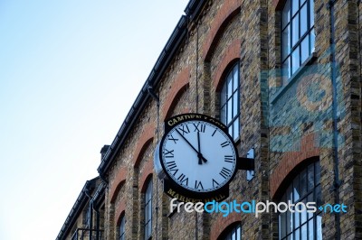 Camden Lock Market Hall Clock Stock Photo