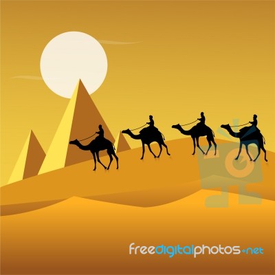 Camel Caravan In Desert Stock Image
