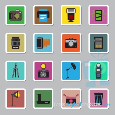 Camera And Accessory Icon Sticker Set  Illustration Stock Image
