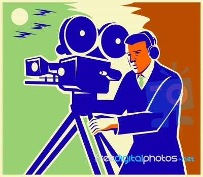 Cameraman Film Crew Vintage Video Movie Camera Stock Image