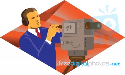 Cameraman Operator With Vintage Video Camera Stock Image