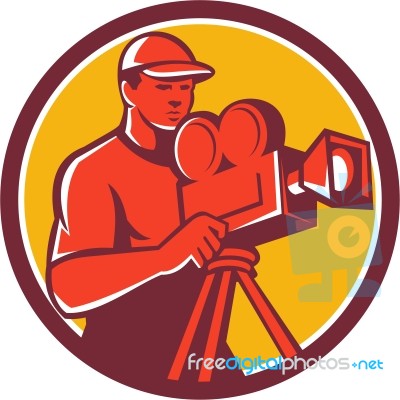 Cameraman Vintage Film Movie Camera Circle Retro Stock Image
